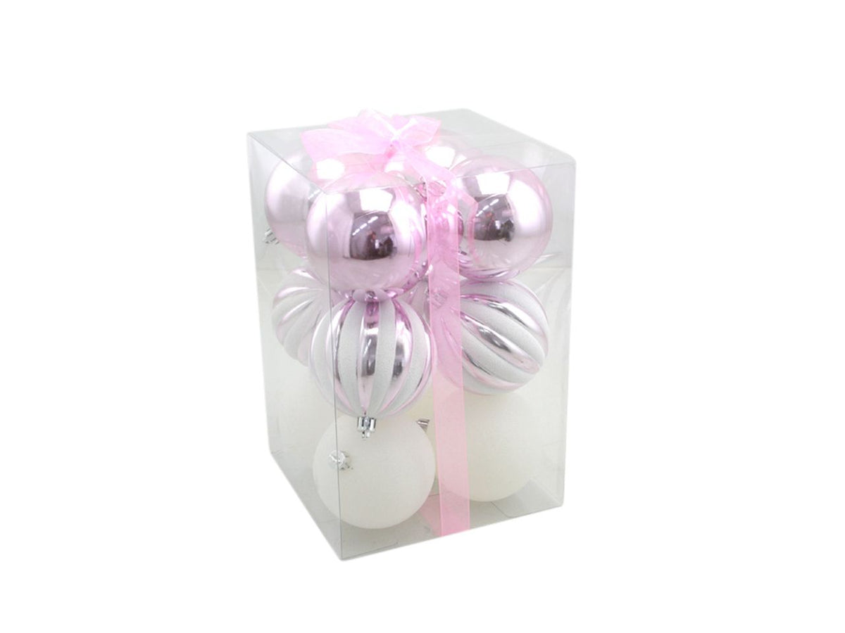 PALLINE 8 CM BIANCHE E ROSA 12PZ