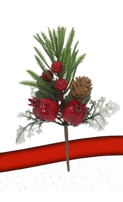 PICK 16CM CON BACCHE ROSSE E MELOGRANI