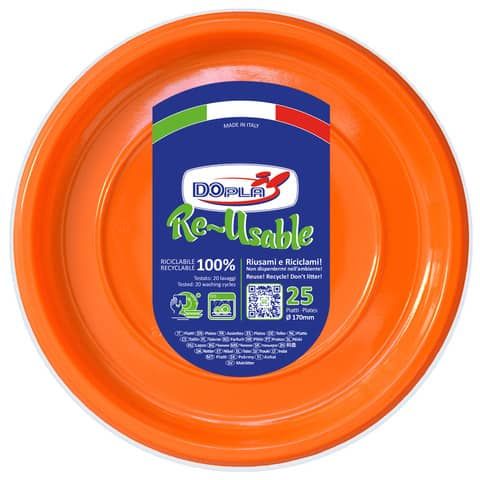 DOPLA - 25 Piatti piani grandi di plastica colorati - 22 cm