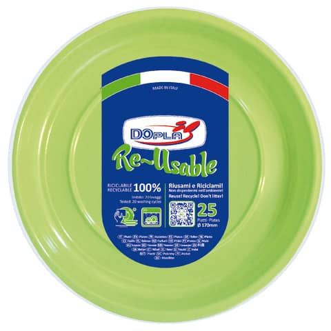 DOPLA - 25 Piatti piani grandi di plastica colorati - 22 cm