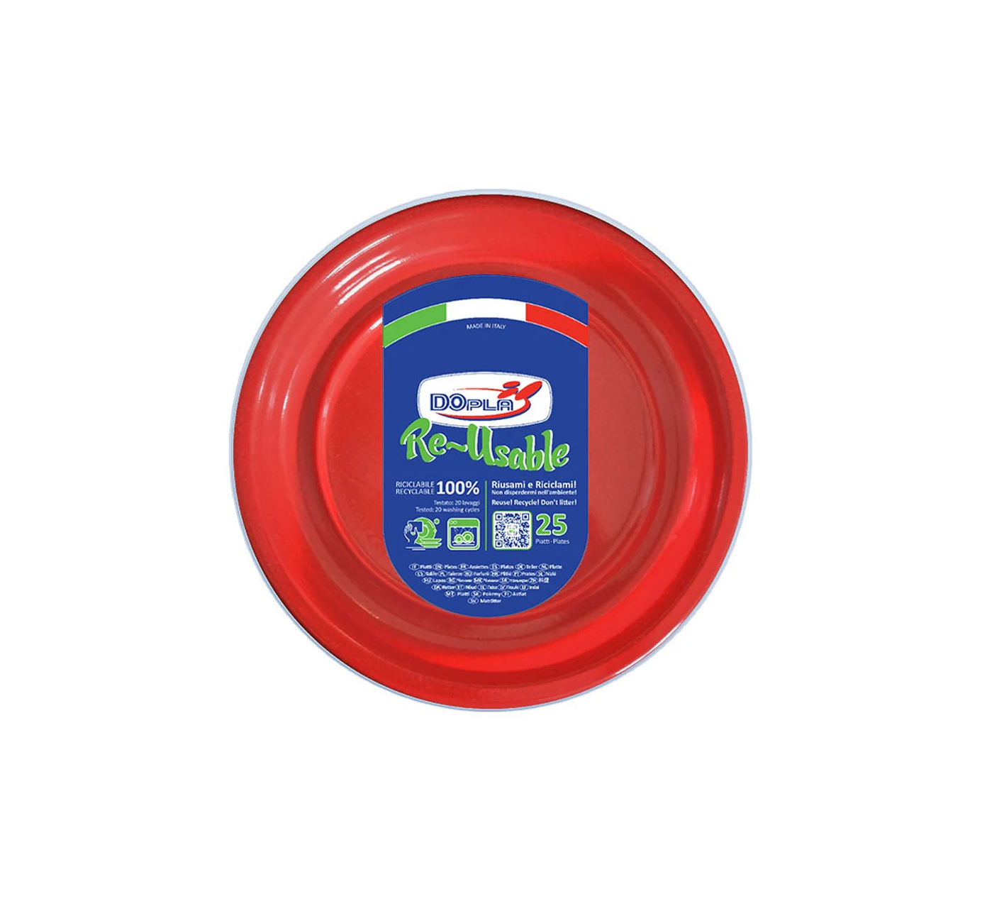 DOPLA - 25 Piattini piani piccoli di plastica colorati - 18 cm