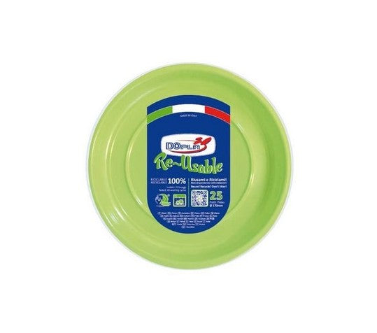 DOPLA - 25 Piattini piani piccoli di plastica colorati - 18 cm