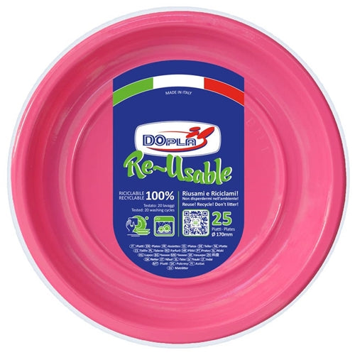 DOPLA - 25 Piatti piani grandi di plastica colorati - 22 cm