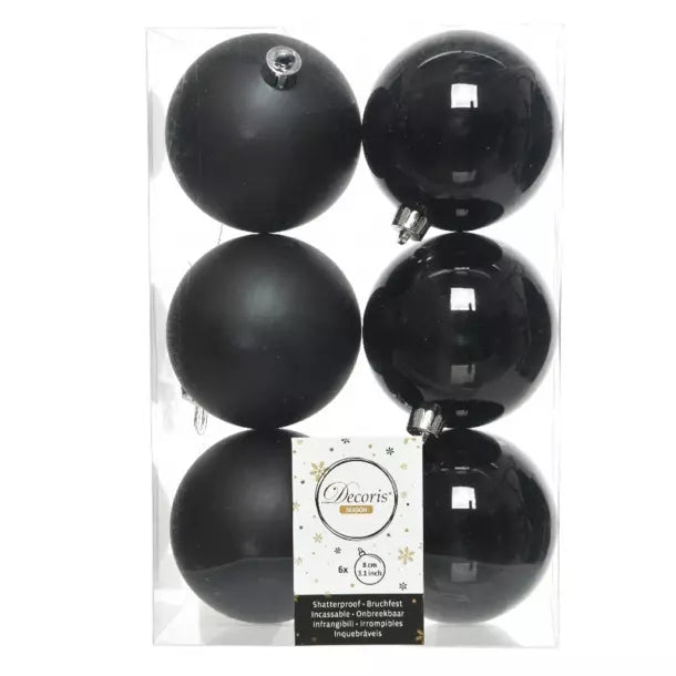 CONFEZIONE 6 SFERE DI NATALE NERE 8CM