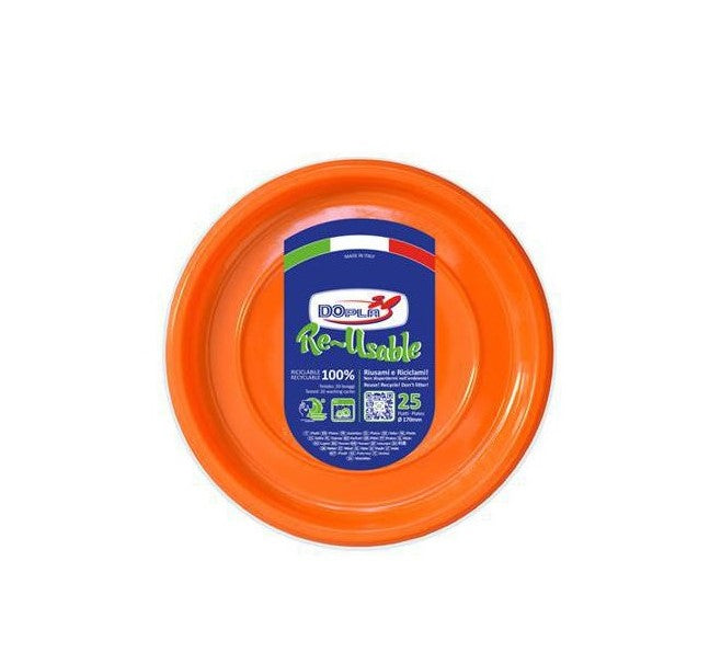 DOPLA - 25 Piattini piani piccoli di plastica colorati - 18 cm