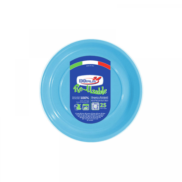 DOPLA - 25 Piattini piani piccoli di plastica colorati - 18 cm