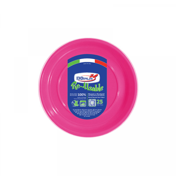 DOPLA - 25 Piattini piani piccoli di plastica colorati - 18 cm