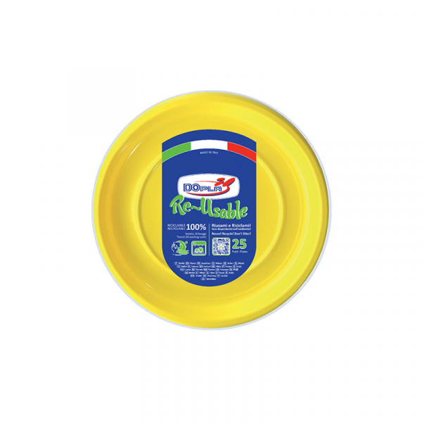 DOPLA - 25 Piattini piani piccoli di plastica colorati - 18 cm