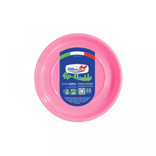DOPLA - 25 Piattini piani piccoli di plastica colorati - 18 cm