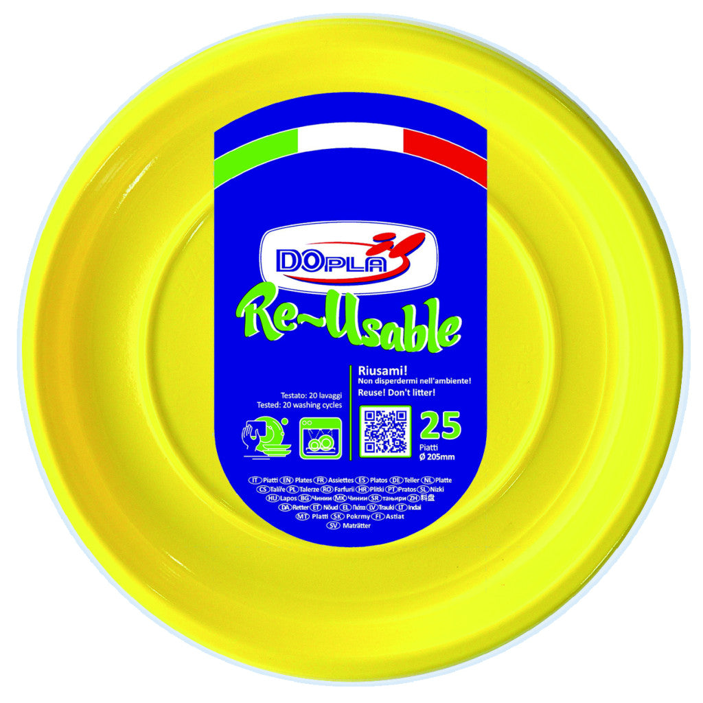 DOPLA - 25 Piatti piani grandi di plastica colorati - 22 cm