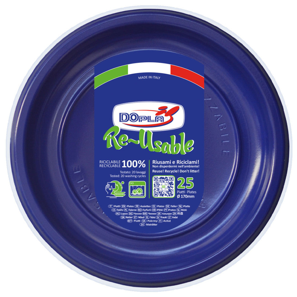 DOPLA - 25 Piatti piani grandi di plastica colorati - 22 cm