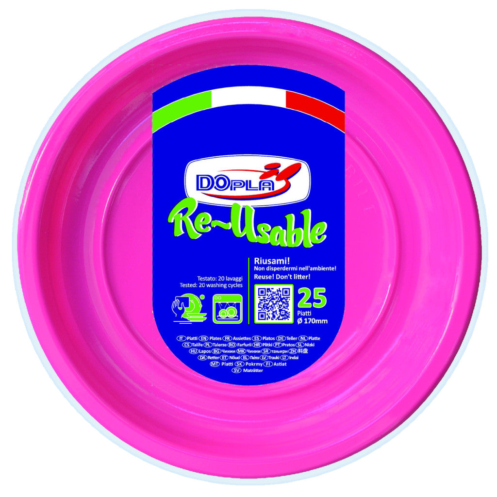 DOPLA - 25 Piatti piani grandi di plastica colorati - 22 cm