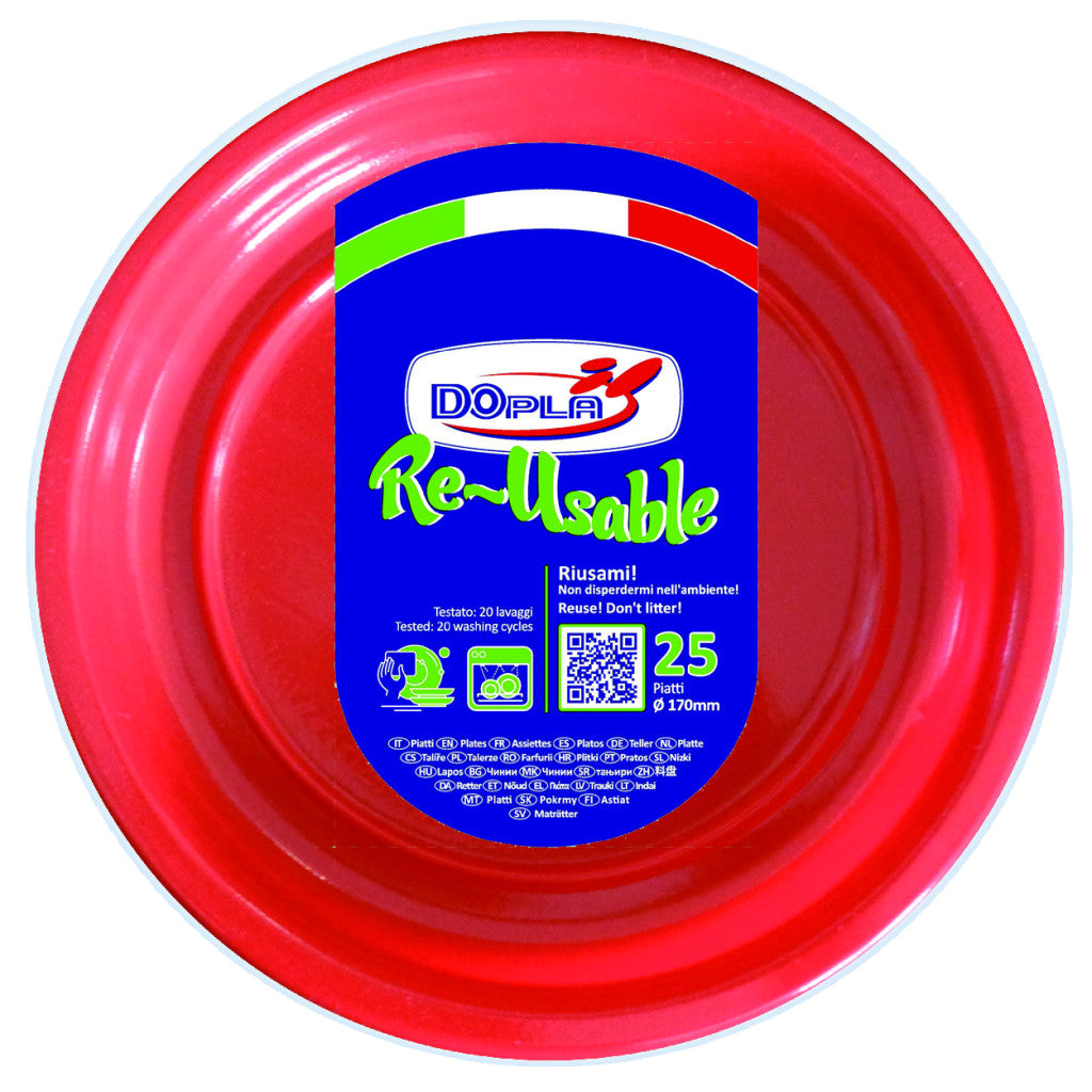 DOPLA - 25 Piatti piani grandi di plastica colorati - 22 cm