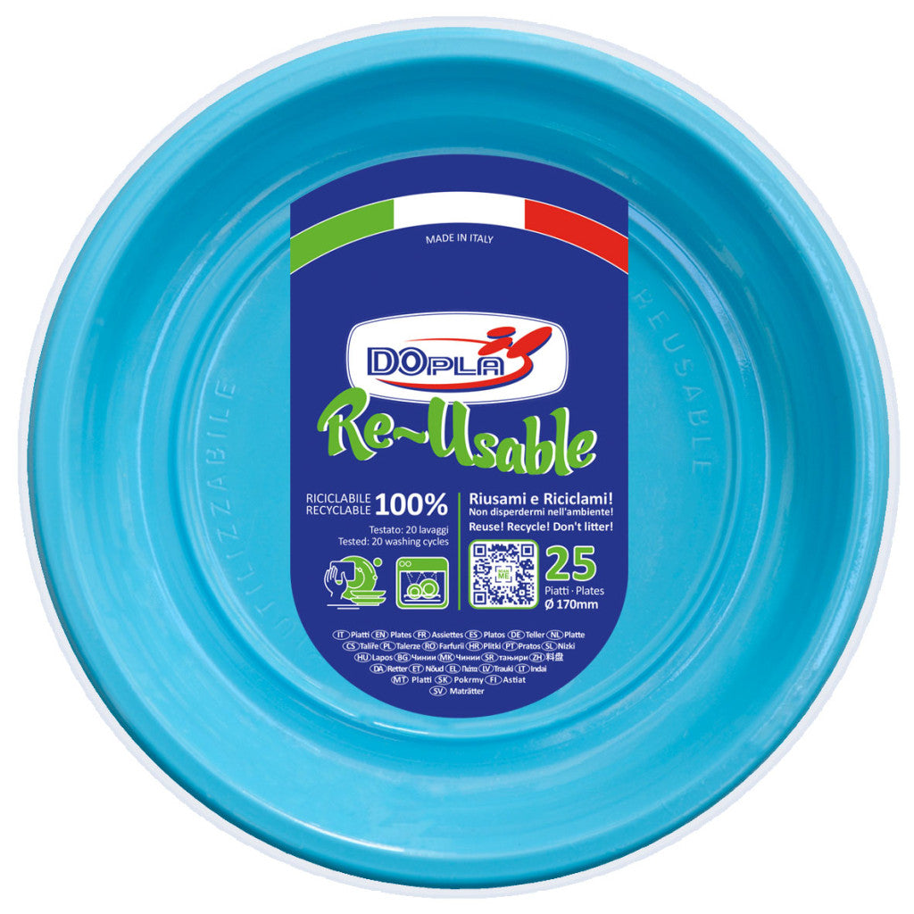 DOPLA - 25 Piatti piani grandi di plastica colorati - 22 cm